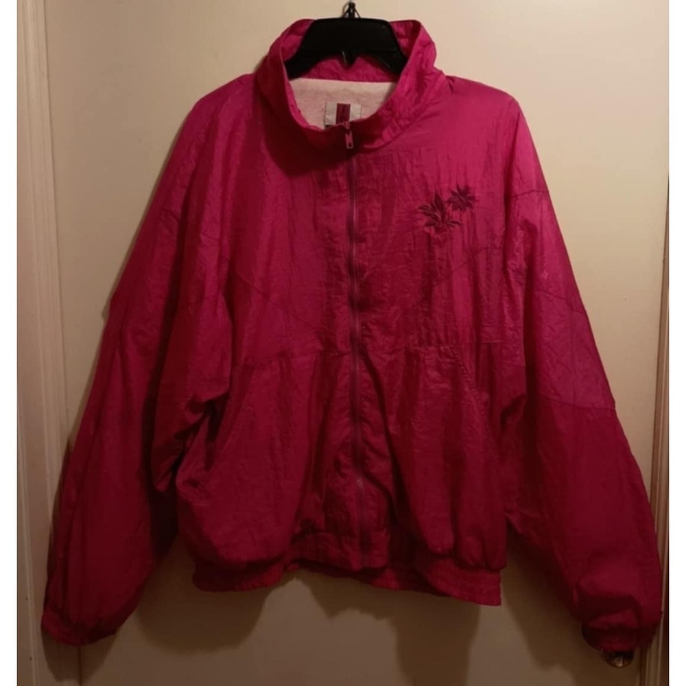 Vintage Active Exposure Pink Windbreaker 100% Nylon With Flower Zip Up